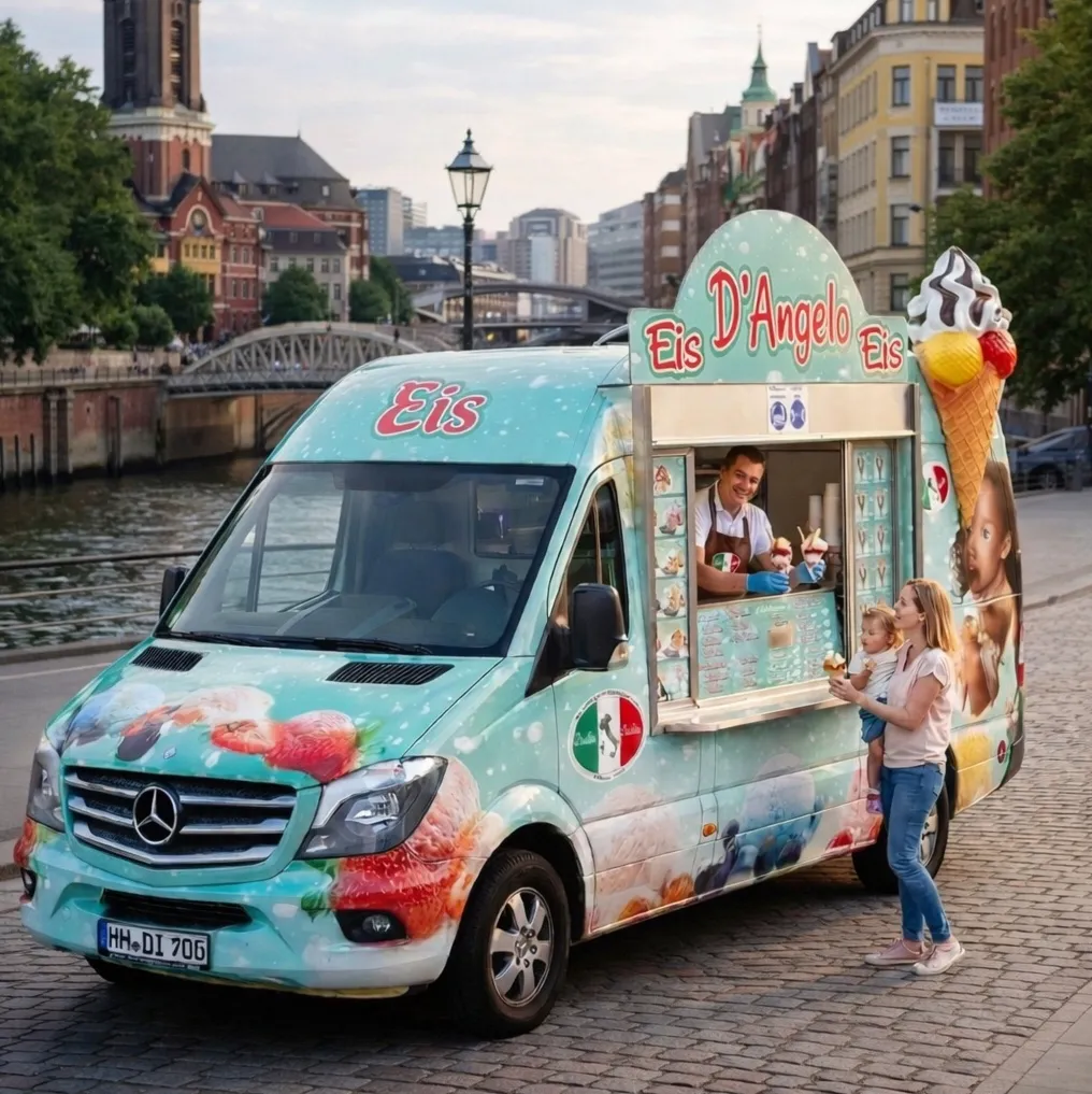 Eiswagen von Eis Bella Italia „D’Angelo“ an einer Hamburger Straße